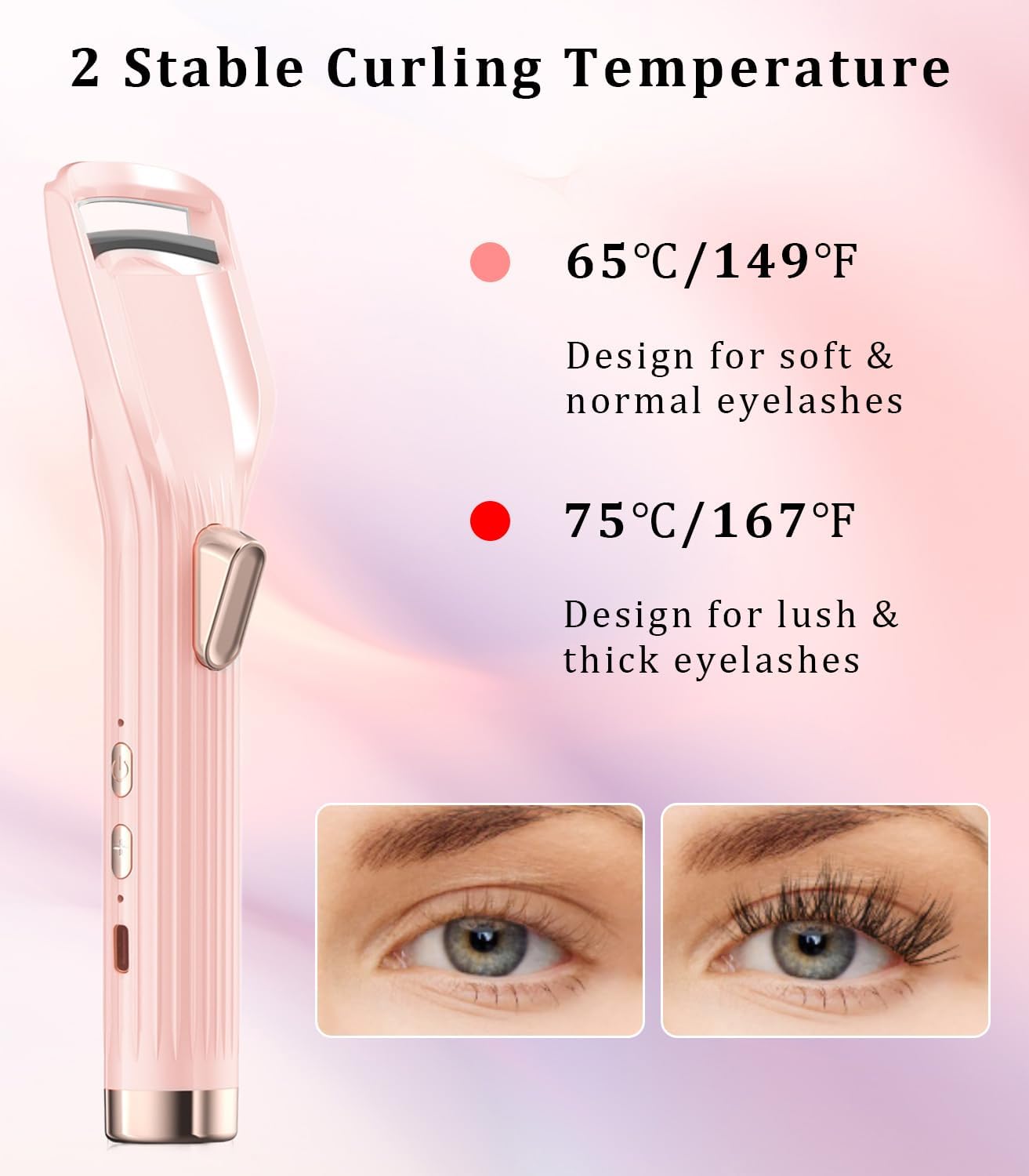 Heated Eyelash Curler Premium PRO - Fast Heat up in 8s - 24 Hours Long Lasting - Rechargeable Electric Eyelash Curler with Type-C, Innovative L Silicone, 2 Heat Modes, Anti-Burn Eyelid, Pink-CA - Image 3