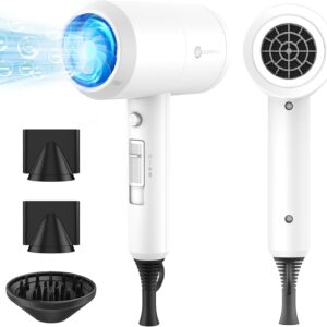 Professional Ionic Salon Hair Dryer, Slopehill Powerful 1800W Fast Dry Low Noise Blow Dryer with 2 Concentrator Nozzle 1 Diffuser Attachments for Home Salon Travel (White)