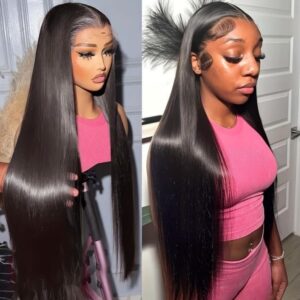 Full 13x6 Lace Front Wigs Human Hair Pre Plucked Pre Bleached Knots 200 Density Full HD Transparent Lace Frontal Wig Brazilian Unprocessed Straight Human Hair Wigs for Women