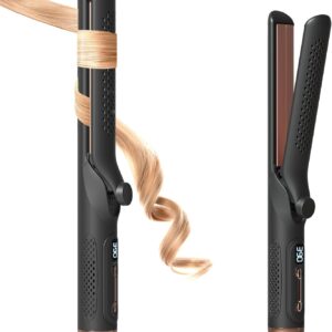 Hair Straightener and Curler 2-in-1, 360° Airflow Styler Curling Iron, 1.25 Inch Curling Wand, 20 Million Negative Ion Hair Care, 5 Temps & Auto Off, Dual Voltage (Black)