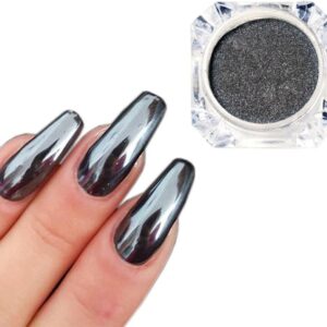 Chrome Nail Powder Metallic Mirror Effect Nail Powder Nail Art Chrome Black Mirror Powder Shiny Ultra Thin Dazzling Pigment Dust Nail Glitter Metal Decor for DIY Nail Art Gel Polish 1g/Bottle