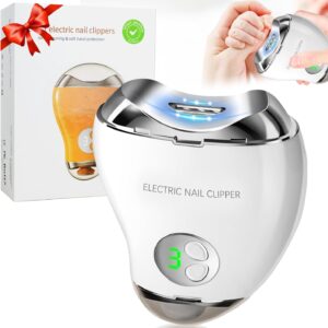 Electric Nail Clipper, 2 in 1 Automatic Nail Trimmer & Nail File, 3 Speeds LCD Digital Display, USB Rechargeable Safety Fingernail Trimmer with Nail Clip Storage for Baby (White)