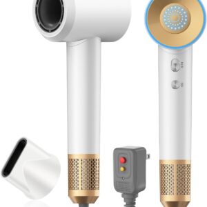 High-Speed Hair Dryer with 110,000 RPM, 200 Million Negative Ionic Technology, Low Noise Travel Dryer with Magnetic Concentrator Nozzle (White)