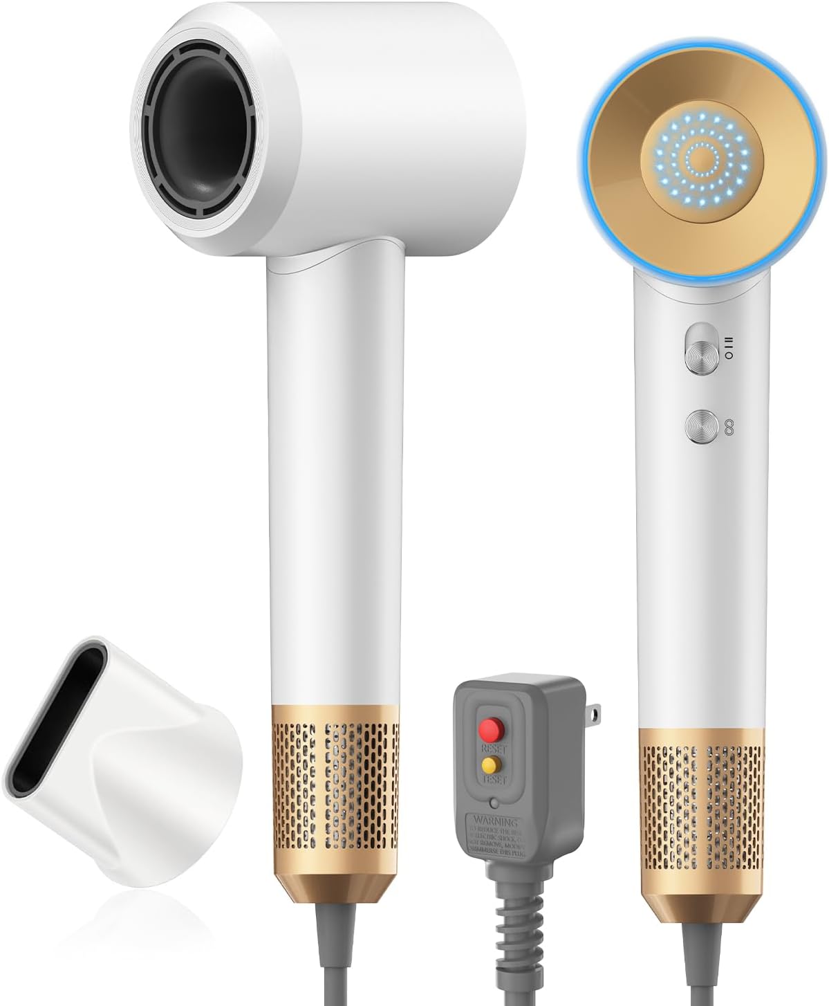 High-Speed Hair Dryer with 110,000 RPM, 200 Million Negative Ionic Technology, Low Noise Travel Dryer with Magnetic Concentrator Nozzle (White)