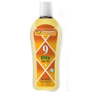 9 Oils Hair Oil - Herbal Blend of Jojoba, Almond, Olive, Argan, Amla, Coconut, Castor oil, Onion oil and Vitamin E - Hair oil for Hair Growth, thickness and damaged hairs - Non Greasy | 5 oz