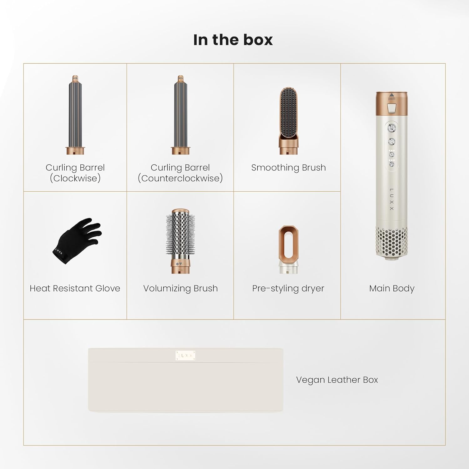 Luxx Luxx Air Pro 2 5in1 Pearl White Hair Dryer Brush Set, Curling Iron and Blow Dryer Combo Kit, 5 Attachments for All Hair Types, Volumizer Hair Dryer and Smoothing Brush, Ionic Technology, 1200W - Image 7