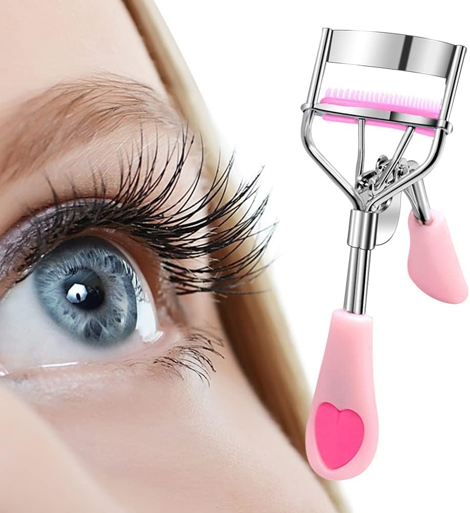Stainless Steel Eyelash Curler with Built-in Comb Pinch Pain-Free Suitable for Any Eye Shapes and Sizes, with 5 Silicone Refill Pads (Light Pink) - Image 8