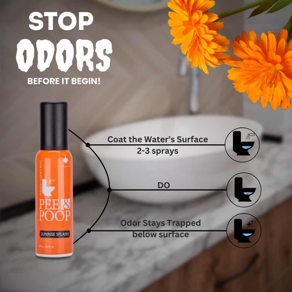 Pee&Poo Toilet Odor Control-Aromatic & Refreshing Toilet Spray, Use Before You Go, Infused with Natural Essential Oils - 60ml-Pocket Travel Size (Sunrise Splash)