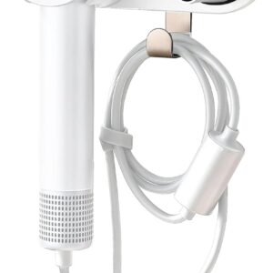 simpletome Hair Dryer Holder Wall Mount for All Magnetic High Speed Blow Dryer with Plug Cord Organizer Hook (Aluminum Alloy, White)