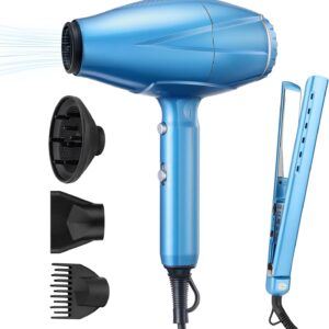 Professional Hair Dryer, Diffuser Hair Dryer with Concentrator/Comb for Women, Blow Dryer Flat Iron Set, Flat Iron Hair Straightener, Straight Curl 2 in 1, Fast Styling, No Frizz, All Hair