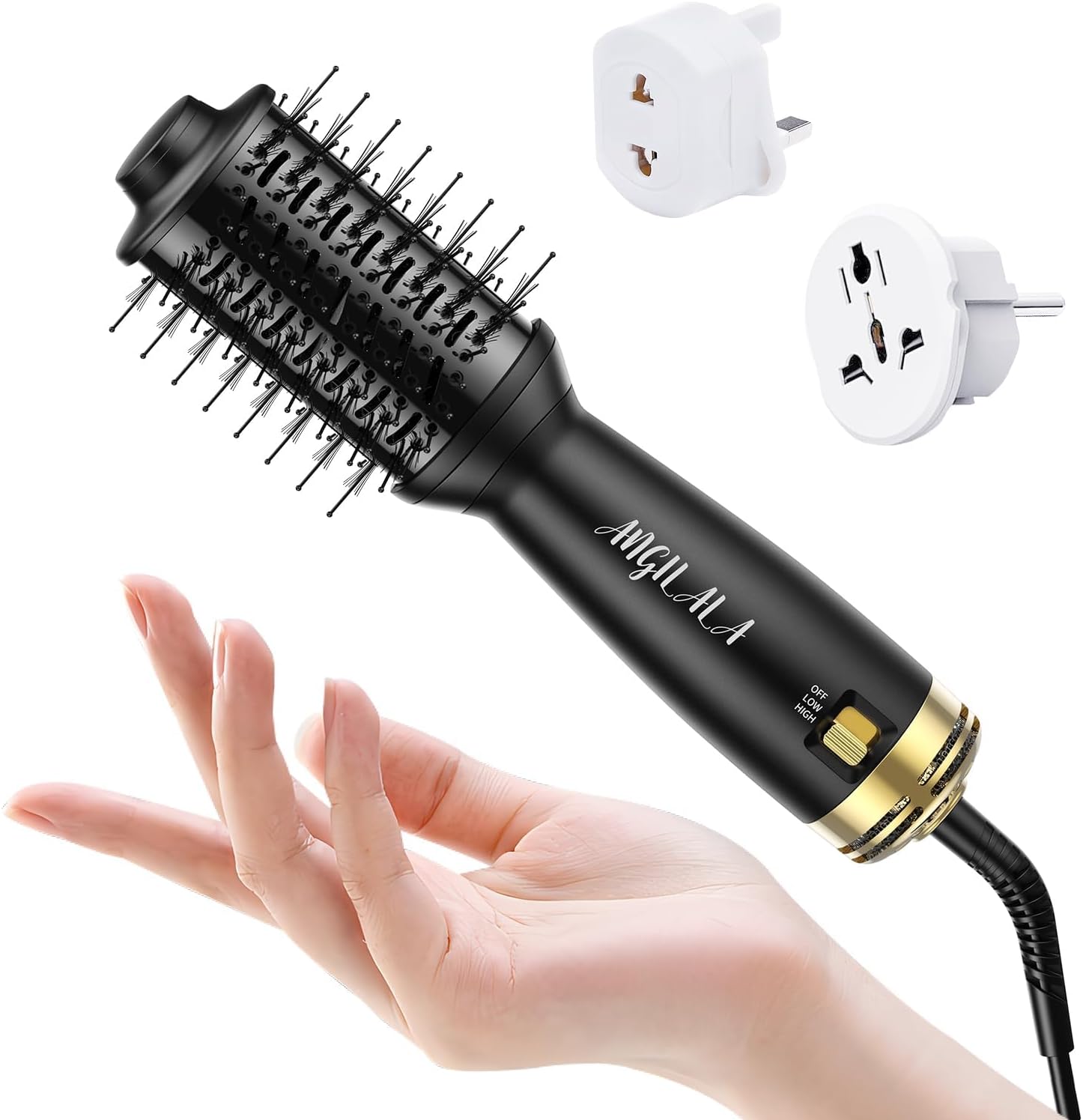 Dual Voltage(100~250V) Mini Hair Dryer Brush with European Plug Adapter for International Travel, Europe Travel Essentials for Women