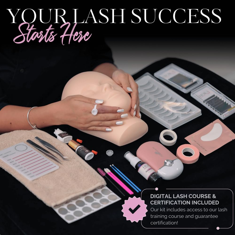 Hoka Lash Eyelash Extension Kit & Training Course and Certification, Professional Lash Extension Kit for Beginners Includes Practice Mannequin Head, Lash Trays, Glue, Tweezers, Fan & More - Image 2