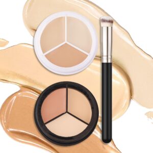 evpct 2pcs Tri-color Pot Concealer Palette Cream, Face Contour Color Corrector Makeup Palette Cream Kit for Mature Skin Under Eye Colors Corrector Creamy Pot Concealers Full Coverage for Dark Circles