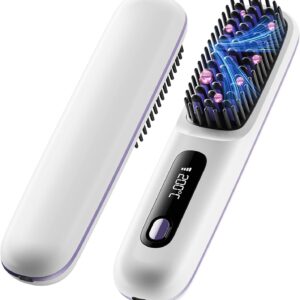 Cordless Hair Straightener Brush, Portable Anion Hair Straightener Brush for Women Lightweight Ceramic Coating Negative Ion Anti-Scald Hair Straightener for Women Travel Styling Hairstyler Salon