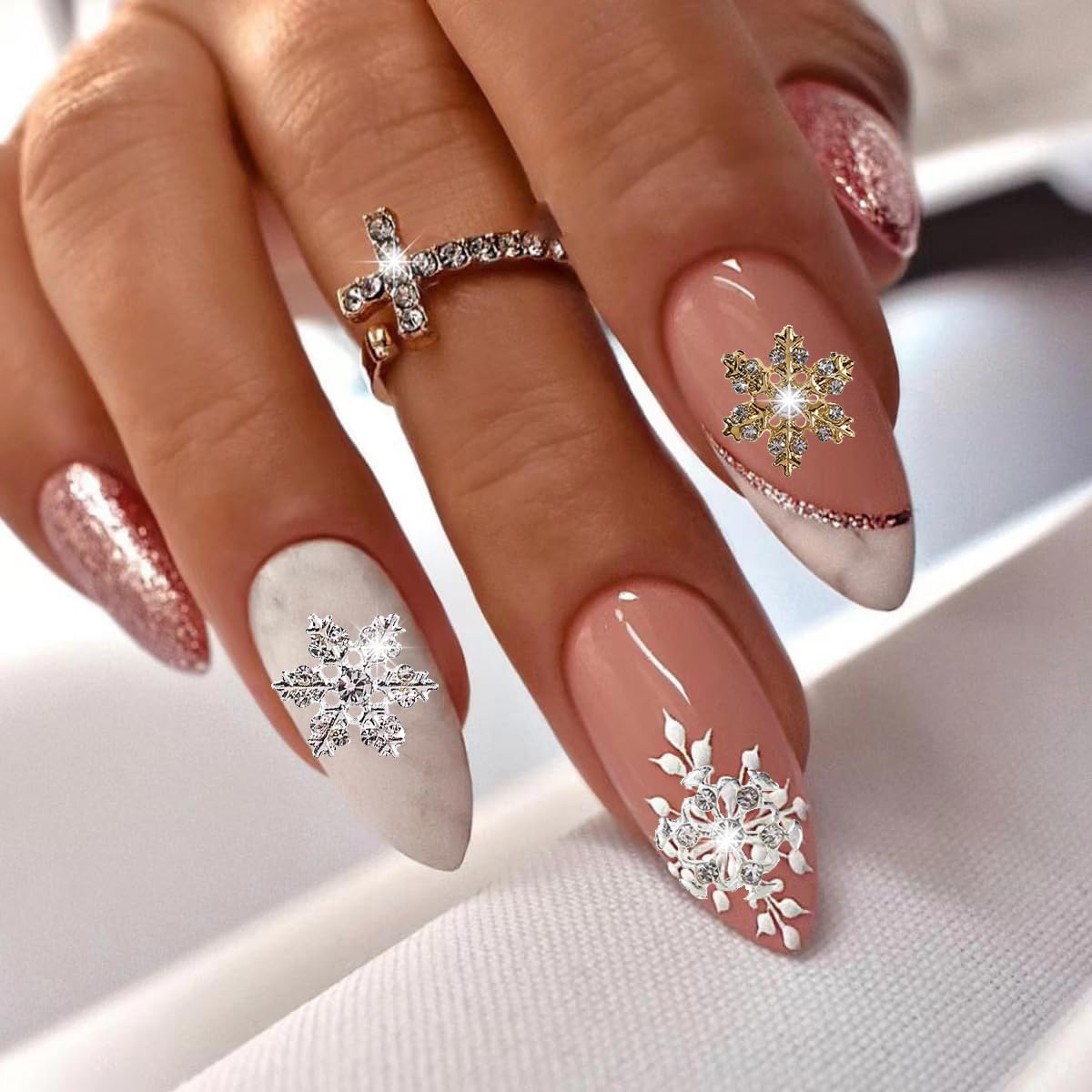 30PCS Christmas Snowflake Nail Charms, Silver Snowflake Nail Art Charms for Acrylic Nails, 3D Alloy Snowflake Charms for Women Manicure DIY Crystals Winter Christmas Nails S3 - Image 3