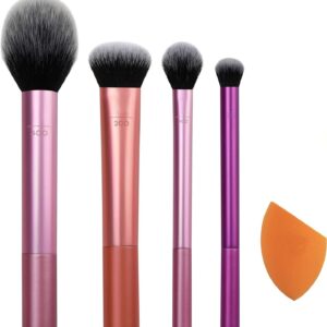 Everyday Essentials Makeup Brush Set, Includes 4 Brushes & Makeup Sponge, For Foundation, Blush, Bronzer, Contour, Eyeshadow, & Powder, Travel Gift Set, Cruelty-Free & Vegan