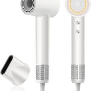Hair Dryer, zhiyangfei Negative Ion Blow Dryer for Women Men, 110, 000 RPM Brushless Motor, 3 Heat Settings, 360° Rotating Magnetic Nozzle, High-Speed Low Noise Hair Dryer for Home and Travel (White)