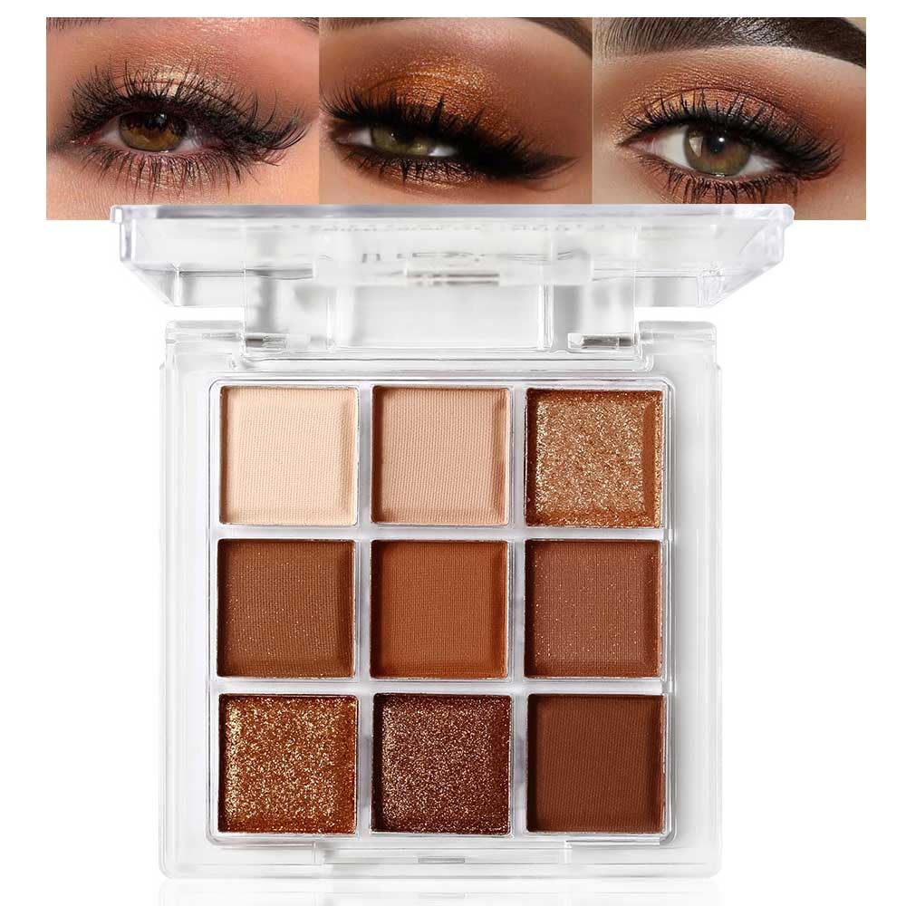9 Color Brown Eyeshadow Palette - Rose Gold Dark Brown Bronze Naked Matte & Glitter Shades, Long-Lasting, Waterproof & Blendable, Natural Nude Eye Shadow Set sombras para ojos (Chocolate)