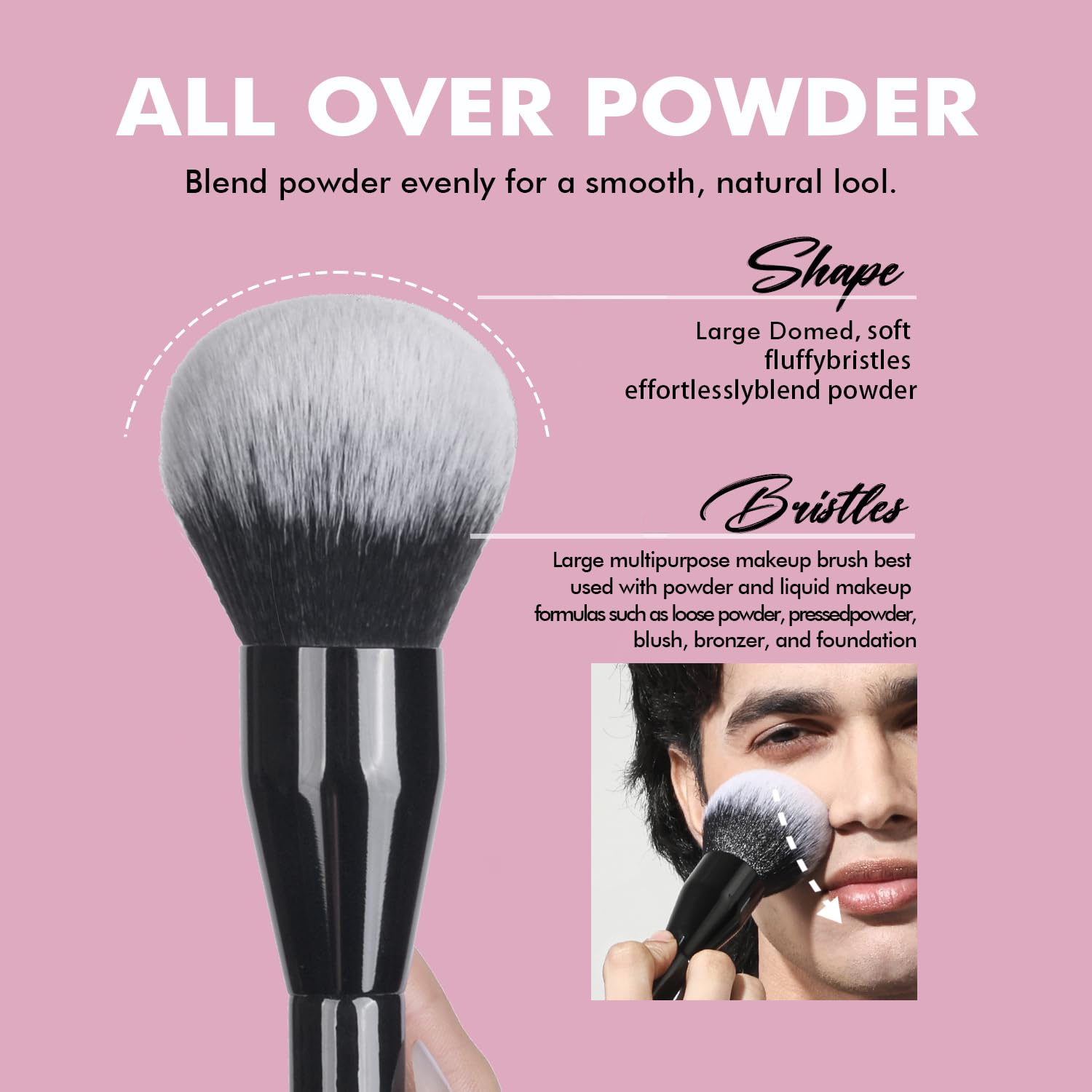 Bueart Design Extra Large Powder brush,Blending brush for all-over setting makeup,Flawless Face brush with Big fluffy head for blush,blending,Buffing,liquid,cream,Vegan Cruelty-Free M2 - Image 2