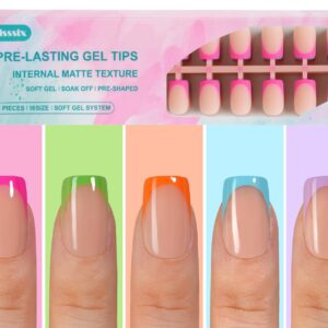 Misssix French Gel Nail Tips, 160Pcs French Tip Press on Nails Short Square, No Need to File Tips Pre-lasting, Fake Nails for Nail Art DIY 16 Sizes