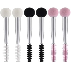 6PCS Mushroom Concealer Sponge Double Head Make Up Brush With Eyebrow Eyelash Brushes Sponge Foundation Applicator Soft Mushroom Head Make Up Brush For Women Girls Newbie(Black,White,Pink)