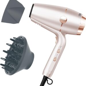 INFINITIPRO BY CONAIR SmoothWrap Hair Dryer with Diffuser | Blow Dryer for Less Frizz, More Volume and Body | With Advanced Plasma and Ceramic Technology | Pink Champagne