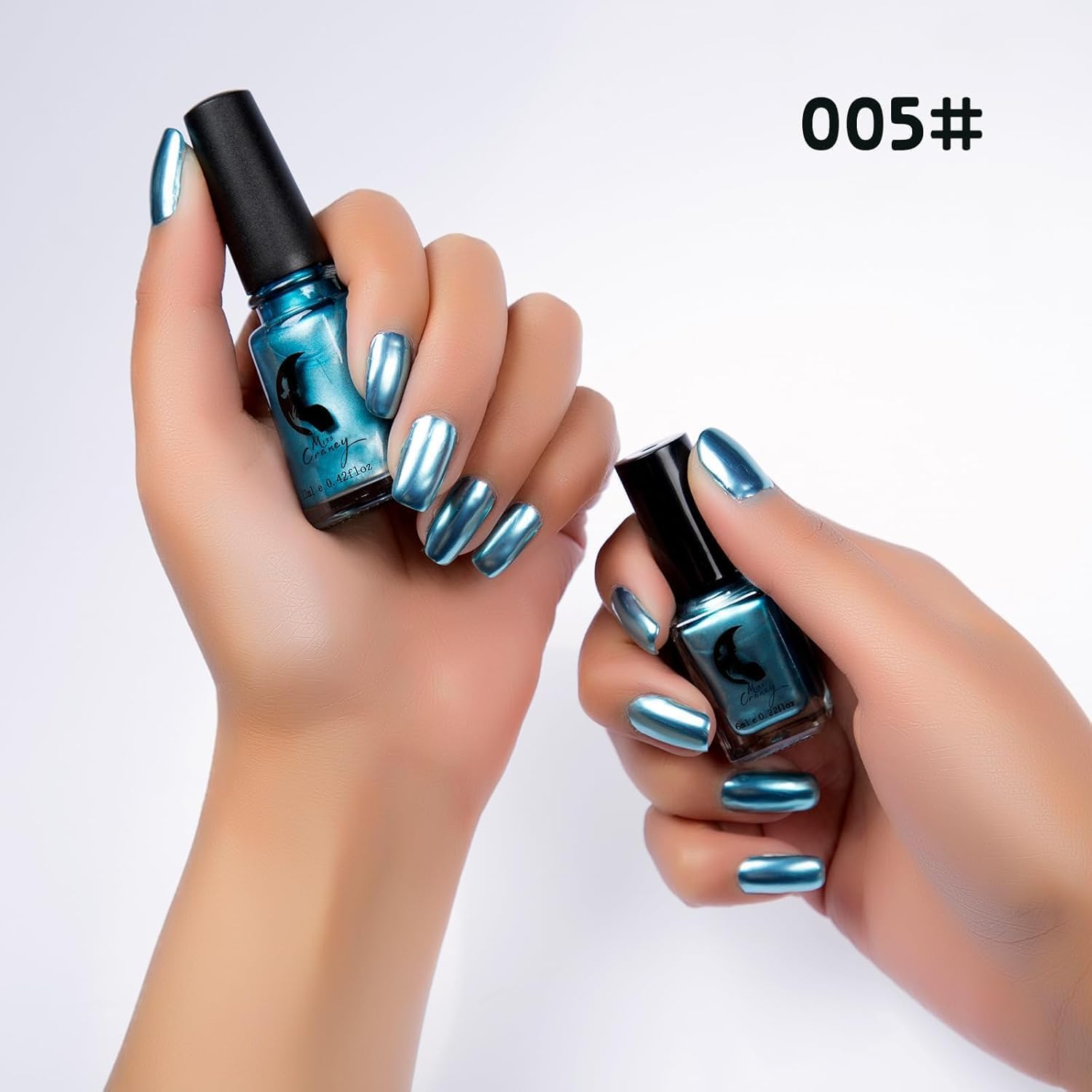 Blue Metallic Mirror Nail Polish Effect, Long-Lasting Quick Dry Nail Lacquers, Shiny DIY Nail Polish (5#, 6ml) - Image 2