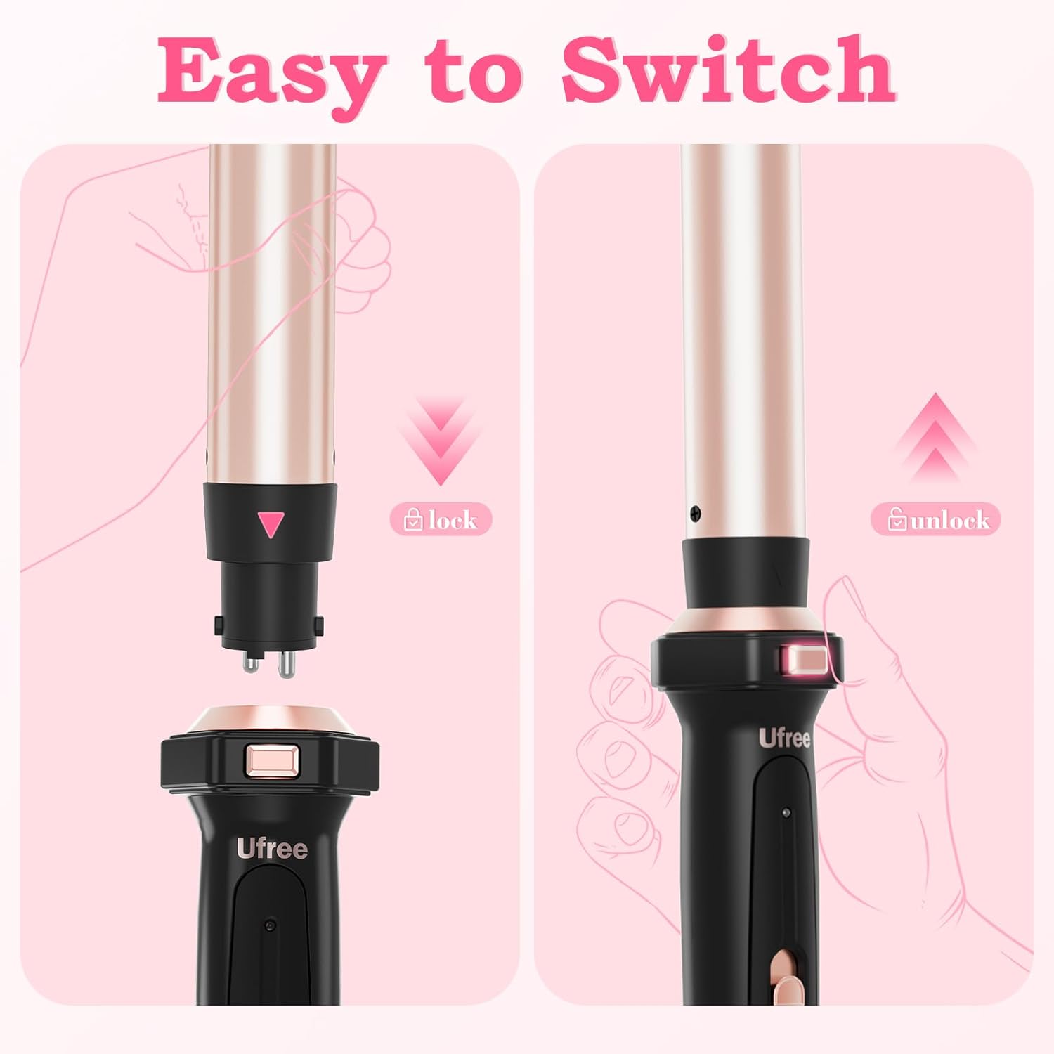 Ufree 5 in 1 Curling Iron with Interchangeable Ceramic Barrels (0.35"-1.25"), Curling Wand Set with Flat Iron Hair Straightener, Instant Heat Up, Dual Voltage Hair Curler, Gifts for Women - Image 6