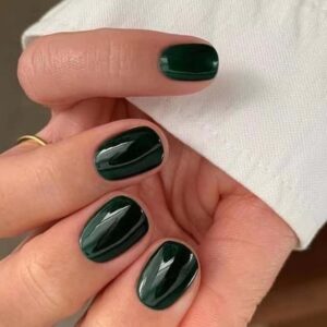 Dark Green Press on Nails Short Fake Nails Square False Nails Press ons with Solid Color Designs Spring Acrylic Nails Glossy Full Cover Stick on Nails for Women Manicure 24 Pcs
