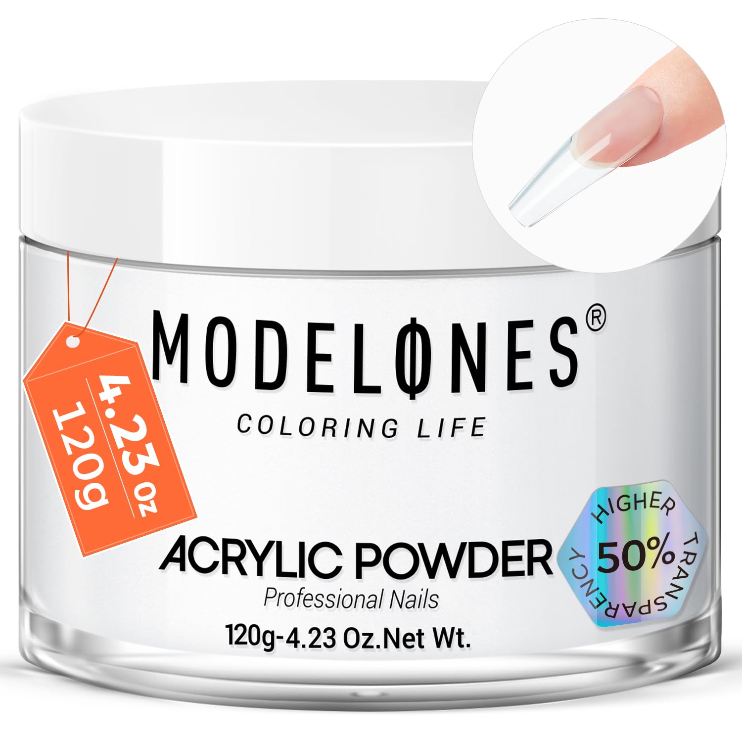 modelones Acrylic Powder, Upgraded 4.23oz Clear Acrylic Nail Powder, Crystal Clear Nail Acrylic Powder for Acrylic Nail Art 3D Nail Carving French Nail Extension, Non-Yellowing, Gifts for Women