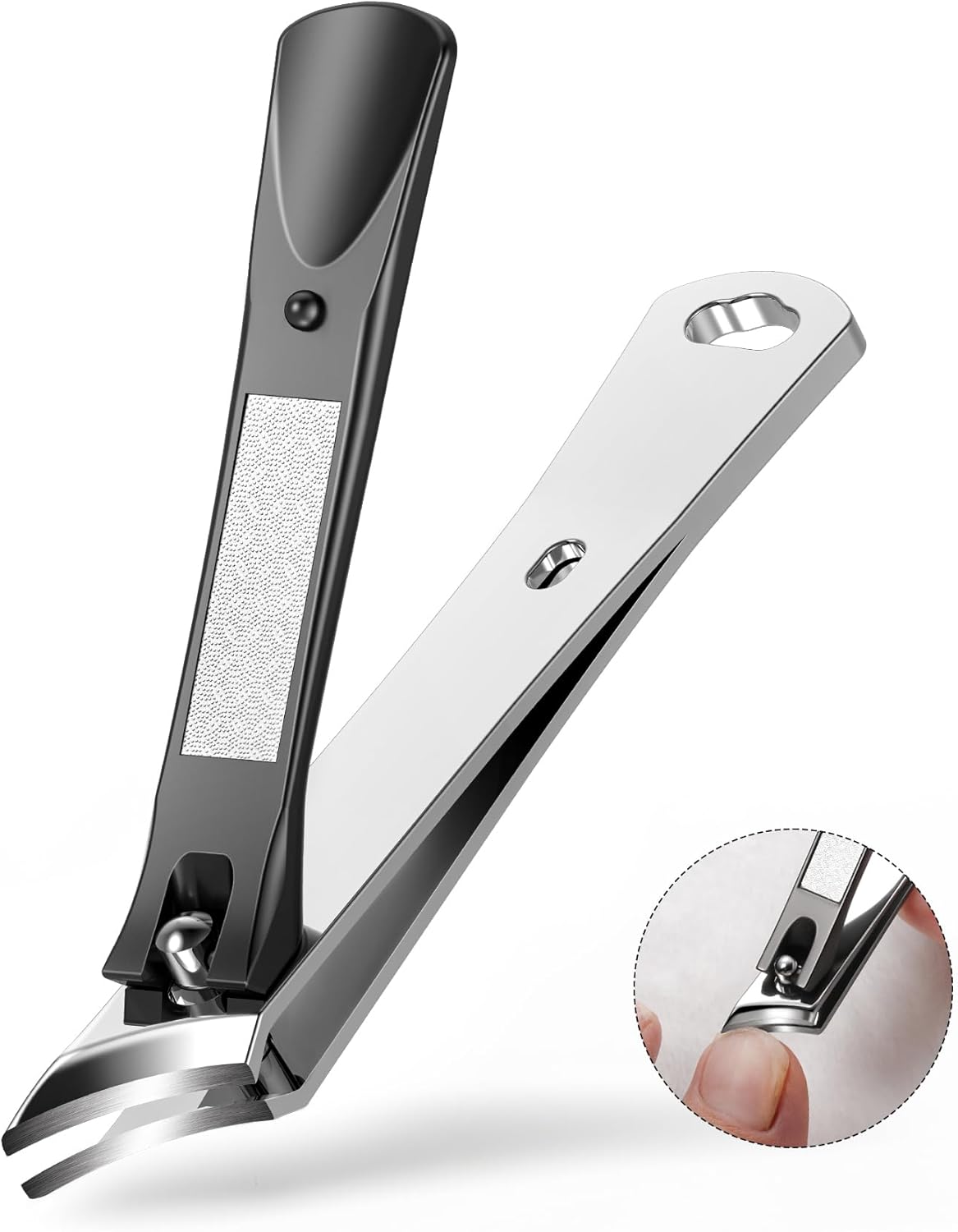 BALUCA Slanted Blade Ingrown Toenail Clippers for Thick Toenails, Angled Toe Nail Fingernail Cutter Trimmer for Seniors and Men - Black