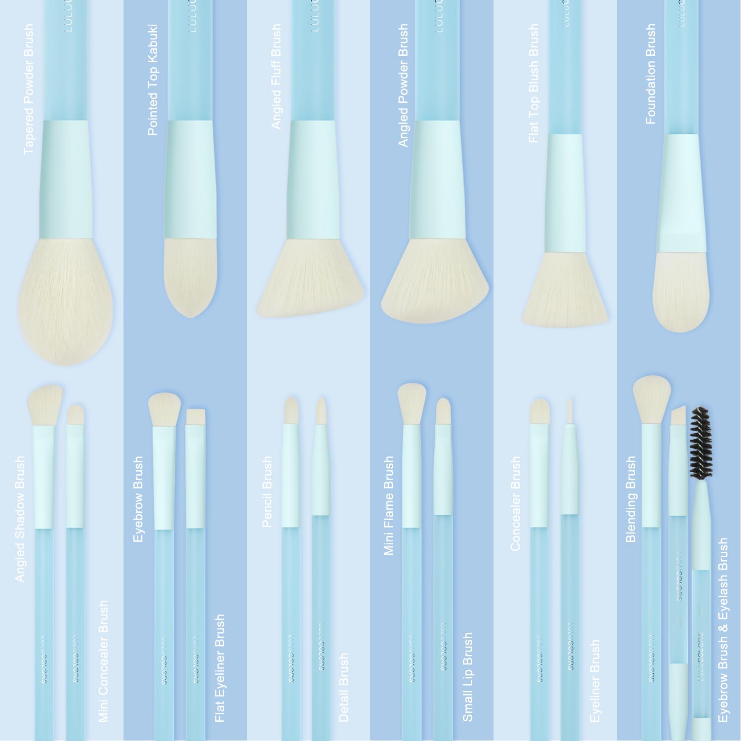 18-Piece Light Blue Professional Makeup Brush Set – Translucent Rubberized Handles, Soft Synthetic Bristles for Face & Eye Makeup – Includes Travel Bag & Sponges,Complete Brush Collection - Image 6