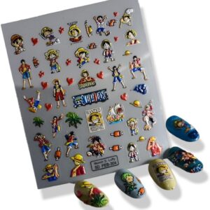 ONE Piece Nail SSTICKER 3D Anime Nail Sticker ONE Piece Nail DECALEmbossed Nail Art Stickers Decals Self Adhesive Nail Sticker Kawaii Design Anime Nail Stickers for Women, Girls, Kids, Gift (Monkey)