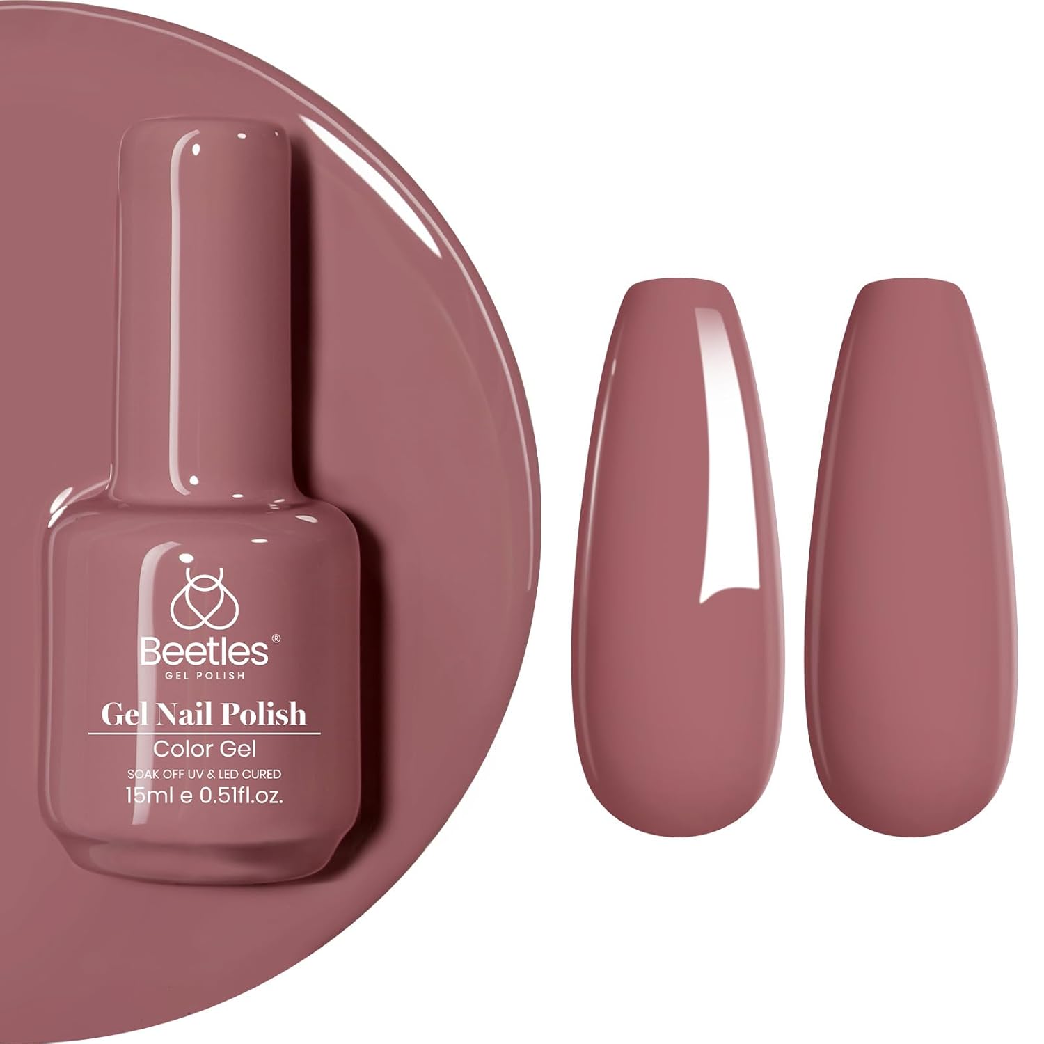 beetles Gel Nail Polish, 1Pcs 0.5Oz 15ml Dusty Rose Nail Polish Dried-Rose Dusty Pink Fall Soak Off UV LED Nail Lamp Nail Art Manicure Salon DIY Home Solid Gel Nail Design Decoration for Women