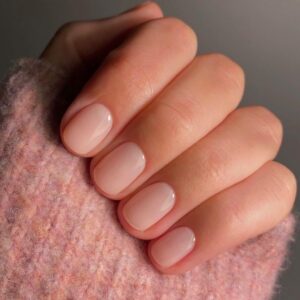 KQueenest 48 Pcs Acrylic Press on Nails Short Square, Natural Nude Pink Nails Press ons, Semi-Transparent Fake Nails Natural, Acrylic Glue on Nails Short, Stick on Nails for Women Daily Wear