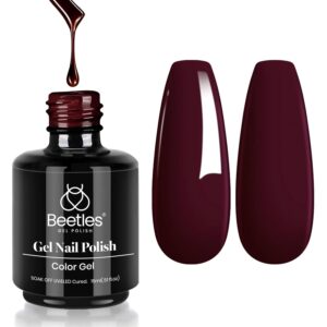 beetles Gel Nail Polish, 15ml Dark Maroon Red Nail Polish Winter Merlot Wine Gel Soak Off UV LED Lamp Art Manicure Salon DIY Home Solid Design 0.51Oz Gift for Women