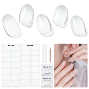 Semi Cured Gel Nail Strips, Transparent | 28 pcs Gel Nail Strips Work with Any UV Lamp, Salon Quality UV Nails Stickers, Easy to Apply for Home Nails DIY