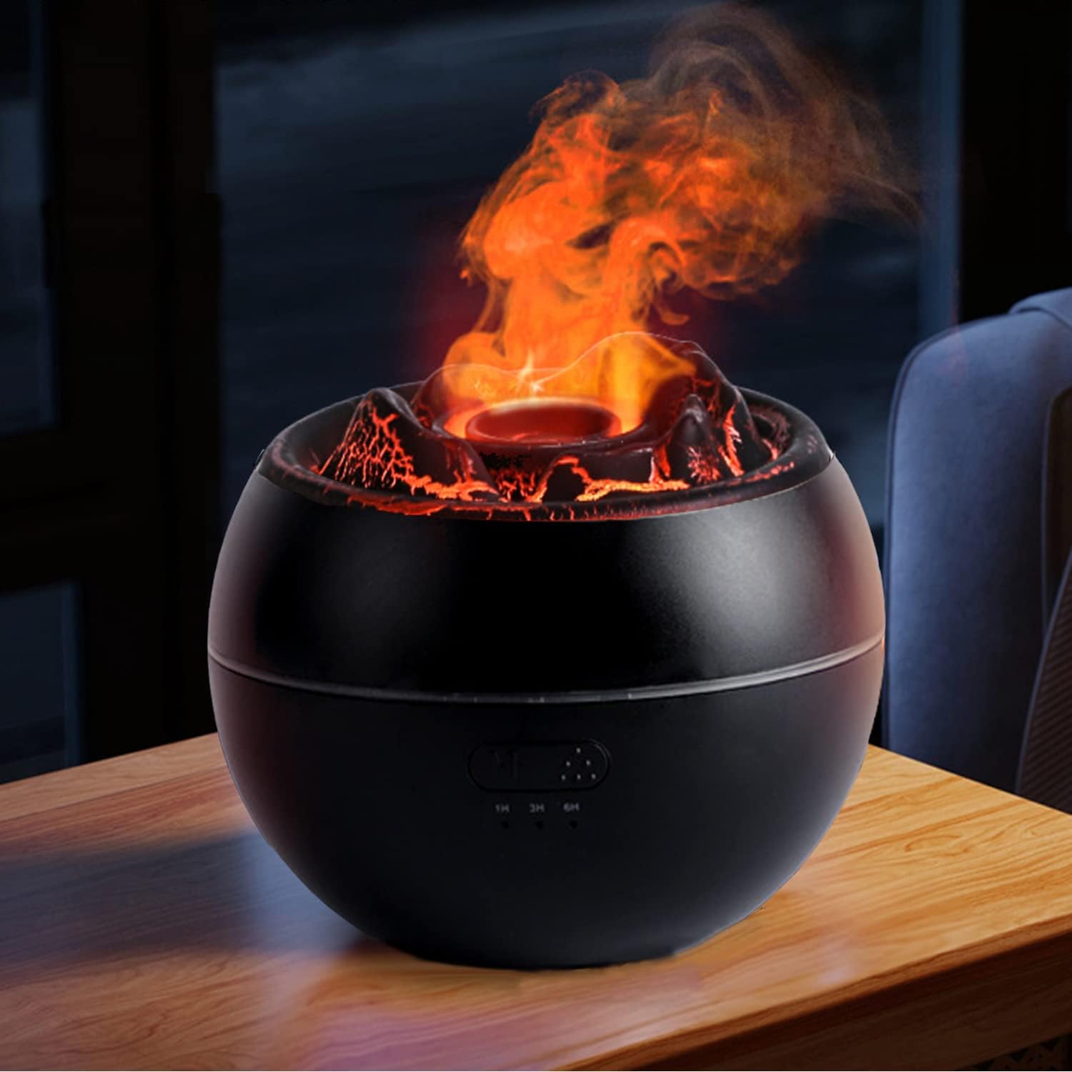 Essential Oil Diffuser, Volcano Fire Flame Aromatherapy Diffuser, 360ml Ultrasonic Cool Mist Humidifier, Scent Aroma Diffuser with 7 Colors Light, Timer & Auto Shut-Off for Home, Room (Black)