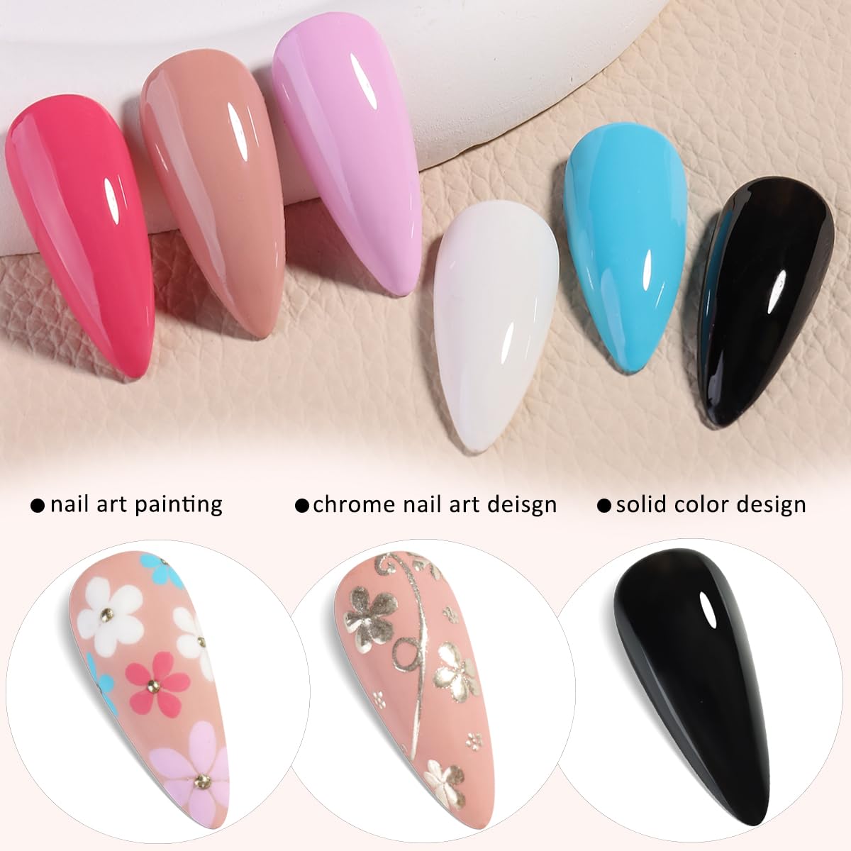 Ombre Gel Nail Polish Kit, 6PCS Colorful Painting Nail Gel Black White Pink Paint Gel for Nails Gradient Design Soak Off UV Pastel Nail Polish Set with Ombre Sponge Nail Brush French Tip Guide - Image 5