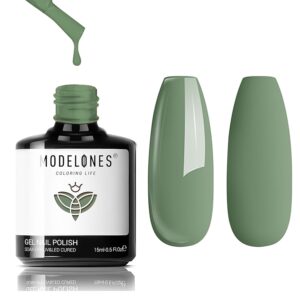 modelones Green Gel Nail Polish, 15 ML Sage Green Spring Summer Color Pastel Gel Polish Soak Off Led Nail Art Gel Manicure Salon DIY Gifts for Women