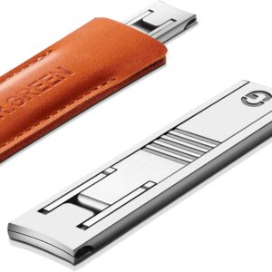 MR.GREEN Ultra Thin Nail Clippers German Precision Manufacturing Technology Nail Cutters with Cow Leather Cover Superior Texture (Dark Brown)