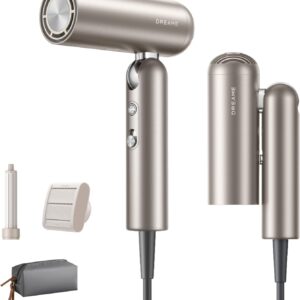 Dreame Pocket Hair Dryer - Ultra Lightweight Blow Dryer with 2 Styling Attachments, Fast Drying, High-Speed Brushless Motor, 300M Negative Ions, Low Noise, Portable for Home & Domestic Travel & Gym