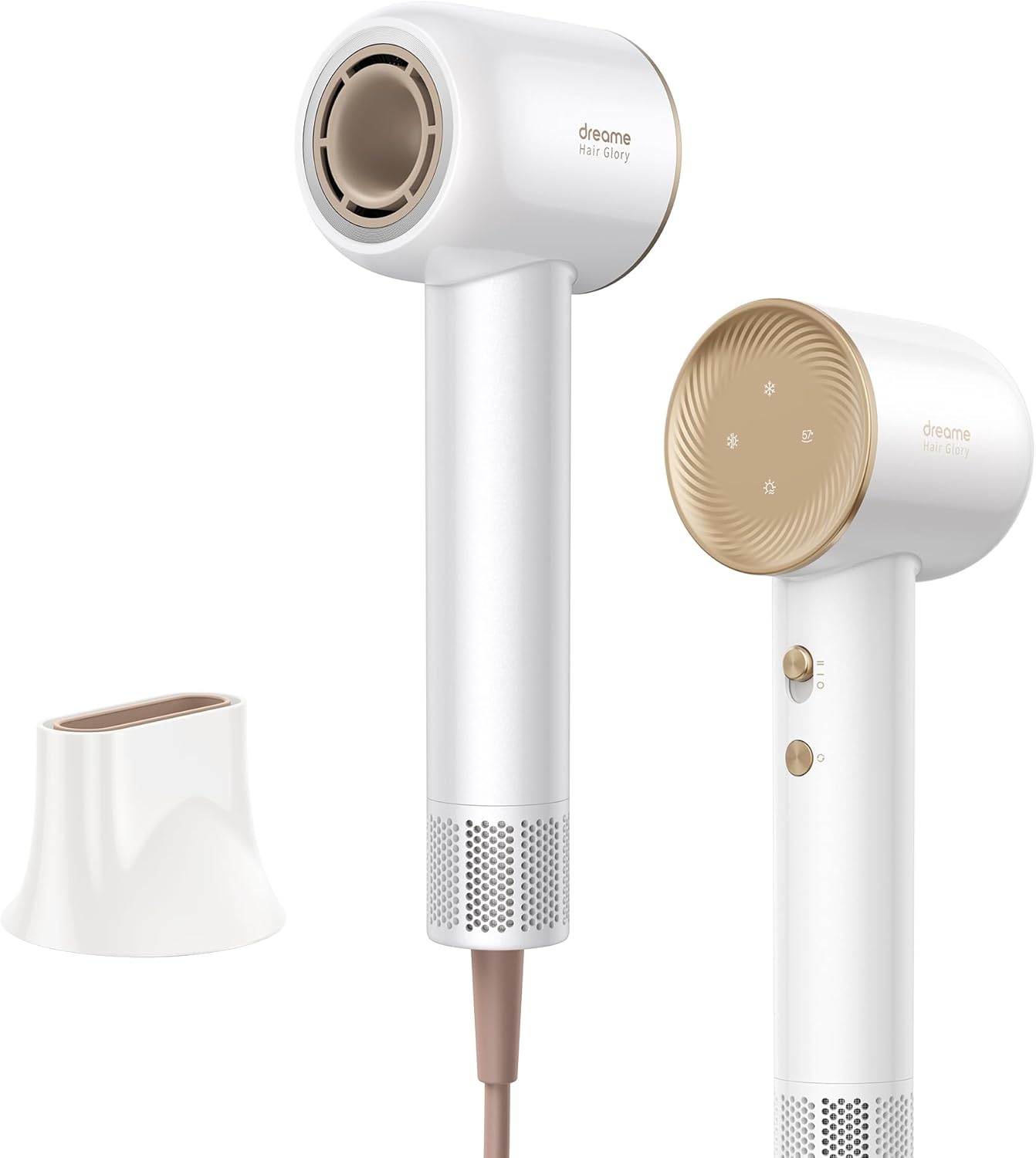 Dreame Glory Hair Dryer – Powerful Fast Drying, High-Speed 110,000 RPM Motor, 300M Anions for Shiny Hair, 4 Temp Settings, Ultra Lightweight, Quiet, Portable & Compact for Home & Travel, White