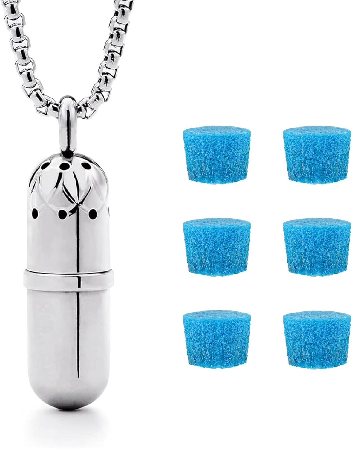 Essential Oil Necklace for Women, Aromatherapy Necklace Diffuser, Women's/Men's Fragrance Diffuser Pendant Birthday, Christmas and Valentine's Day Gifts (Silver)