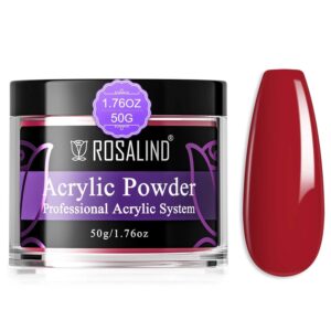 ROSALIND Red Acrylic Nail Powder 50g/1.76oz Acrylic Red Powder for Nail Acrylic Extension, Professional Crystal Polymer Nail Powder Caving, Dry Naturally No Nail Lamp Needed
