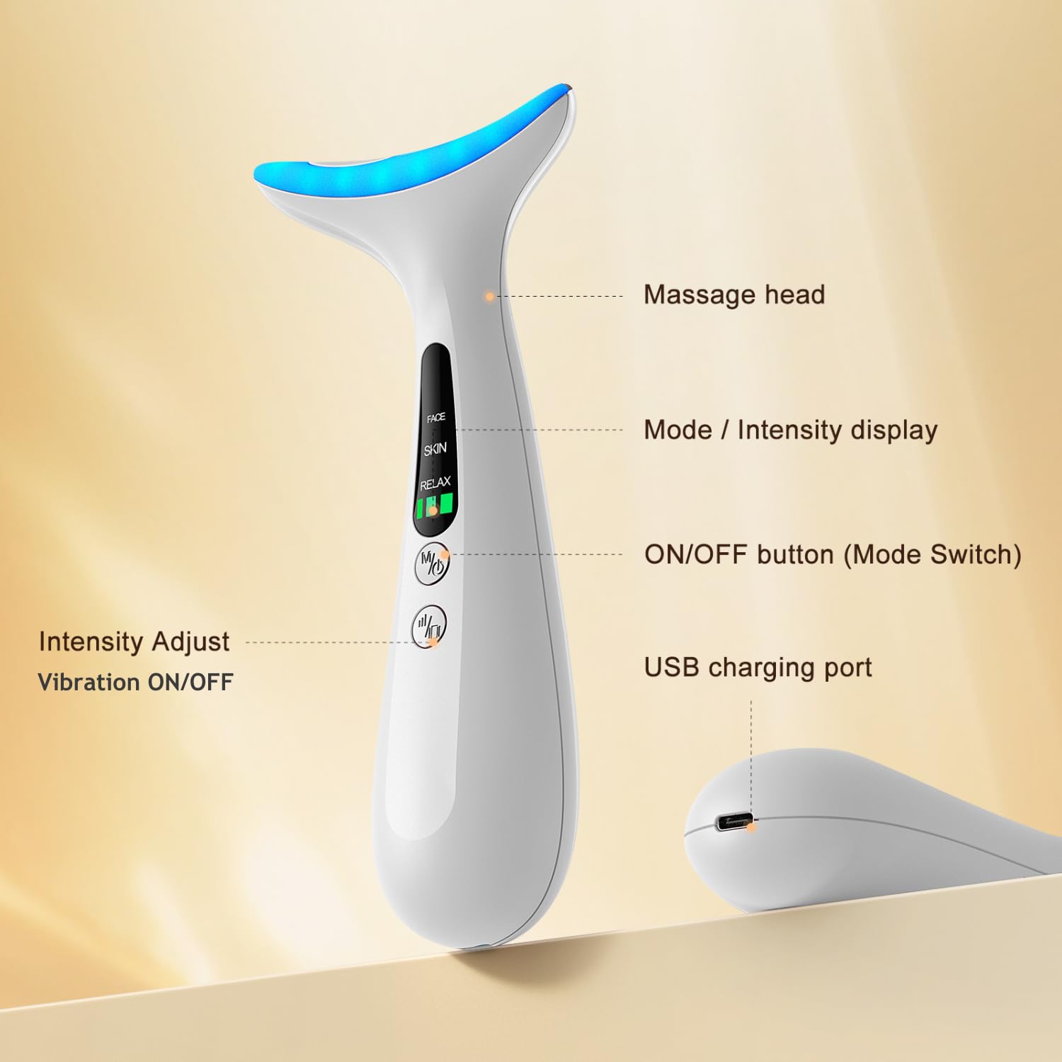 Facial and Neck Massager for Face, Neck - Skin Lifting & Firming - Wrinkle & Dark Circle Reducer - at Home Skin Care Face Sculpting Tool and Neck Massager-White - Image 7
