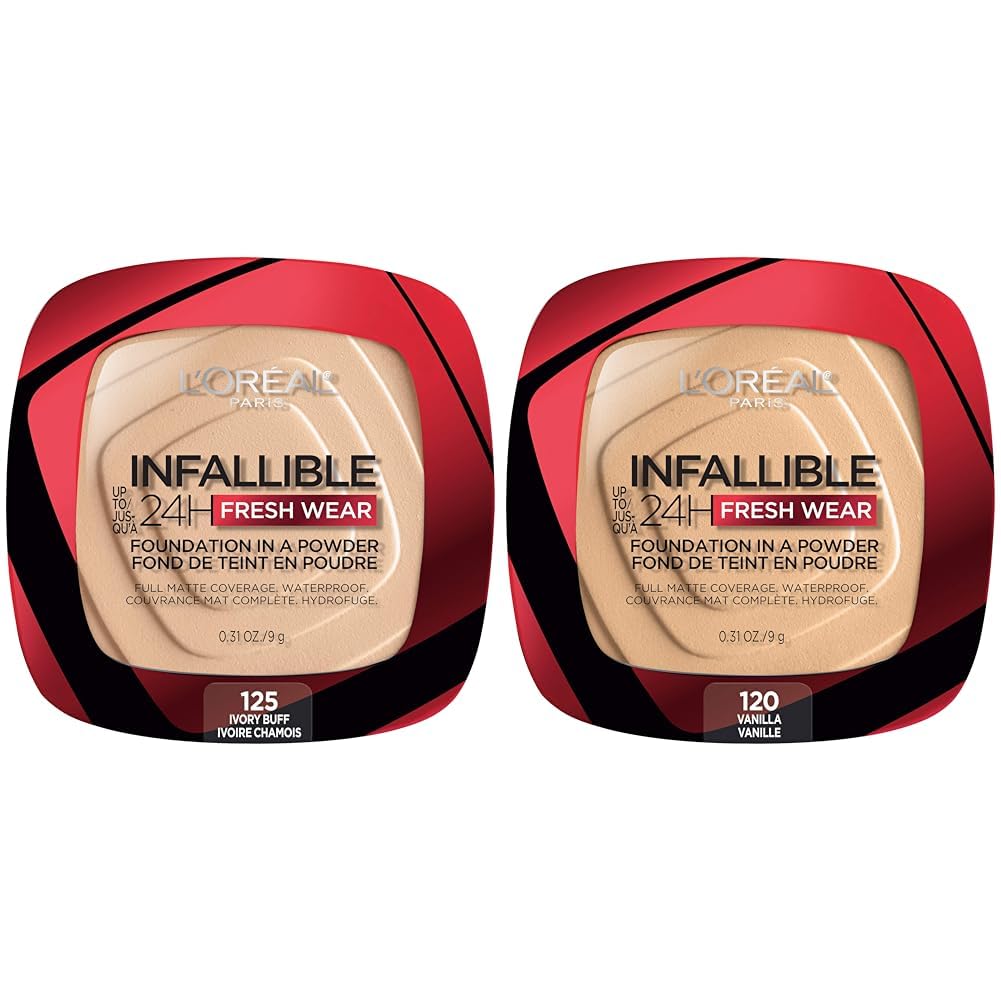 L'Oreal Paris Infallible Fresh Wear Foundation Powder Ivory Buff 0.31 oz. & Vanilla 0.31 oz. Bundle