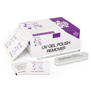 GELLEN Acetone Gel Polish Remover Pads, Professional Nail Polish Remover Pads, 200 Pack Travel Bulk Set with Tools, Individually Wrapped Quick & Effective Soak Off Gel Remover for Salon Home