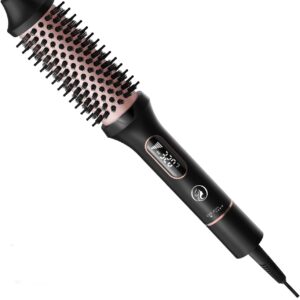 Heated Round Brush for Hair Straightener, Curler, and Volumizer, 1.5 inch Curling Styler, Negative Ion Thermal Brush, with 6 Temp Settings, Fast Heating, Dual Voltage for Travel, Rose Gold