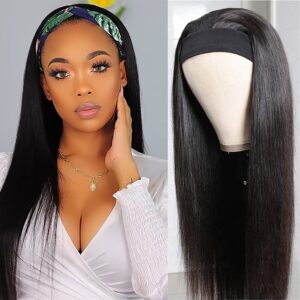 TNICE Headband Wig Human Hair Straight 18 Inch Headband Wigs for Black Women Glueless None Lace Front Human Hair Headband Wig Brazilian Virgin Hair Machine Made Wigs Natural Black 150% Density